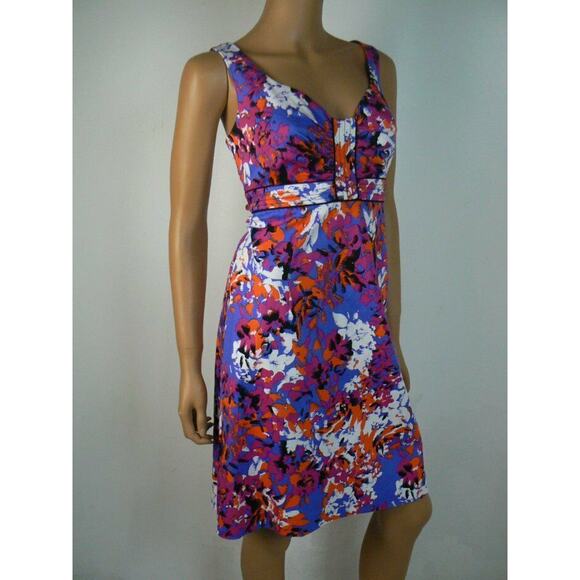 $98 Donna Ricco Blue Floral Multi Cotton Stretch Sweetheart Dress 4 NWT - Picture 1 of 8